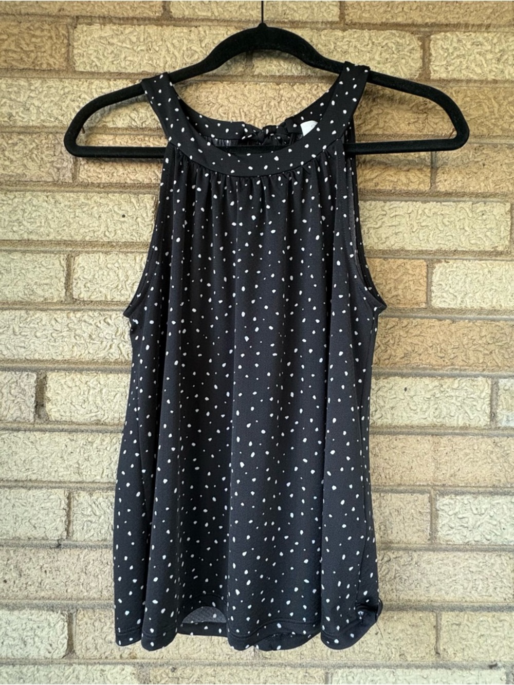 Beacon Black Halter Tank with White Dot Print